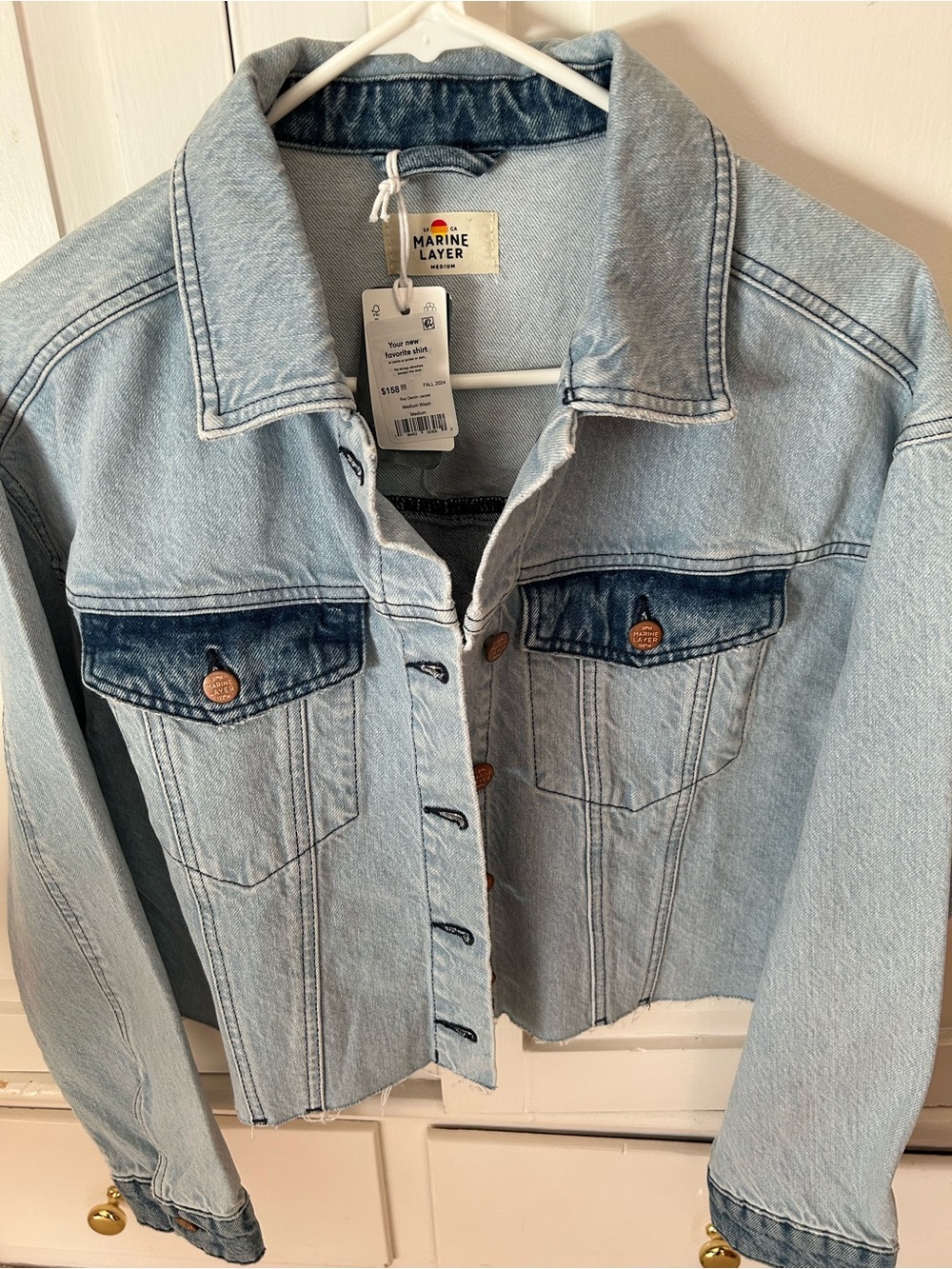 NWT Marine Layer Ray Denim Crop Trucker Jacket Medium Wash Size M